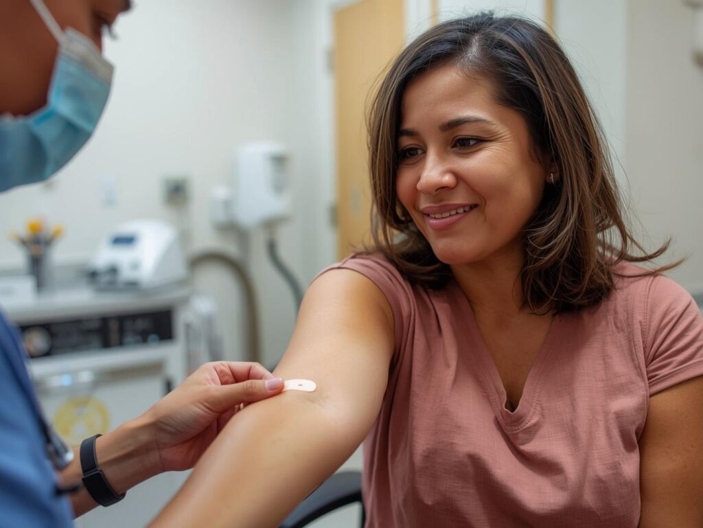 HERO woman receiving Brixadi injectin in arm by medical provider a6e9ef