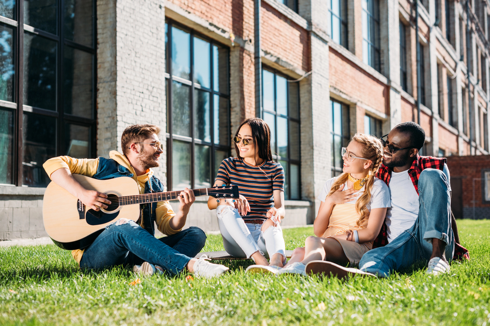 Support group having fun outdoors 